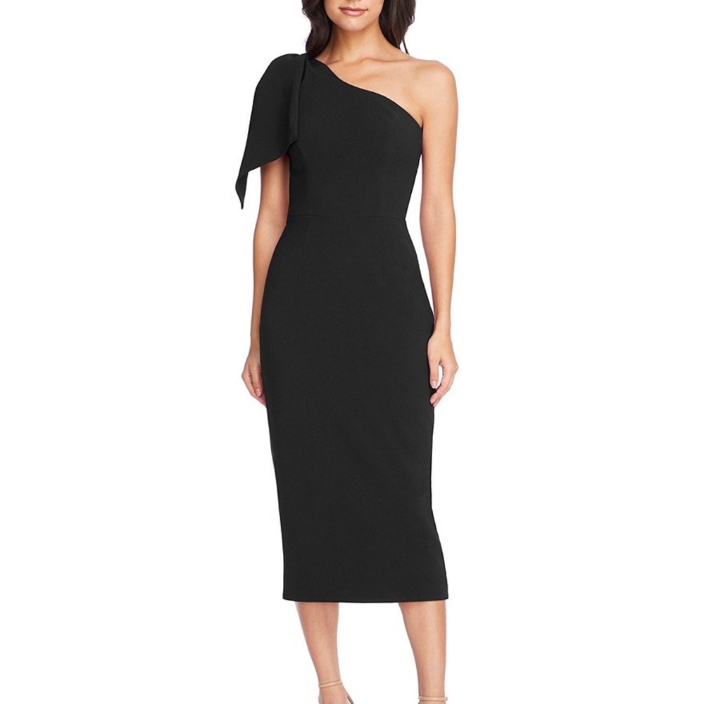 Dress the Population One Shoulder Bow Sleeveless Back Slit Midi Sheath Dress